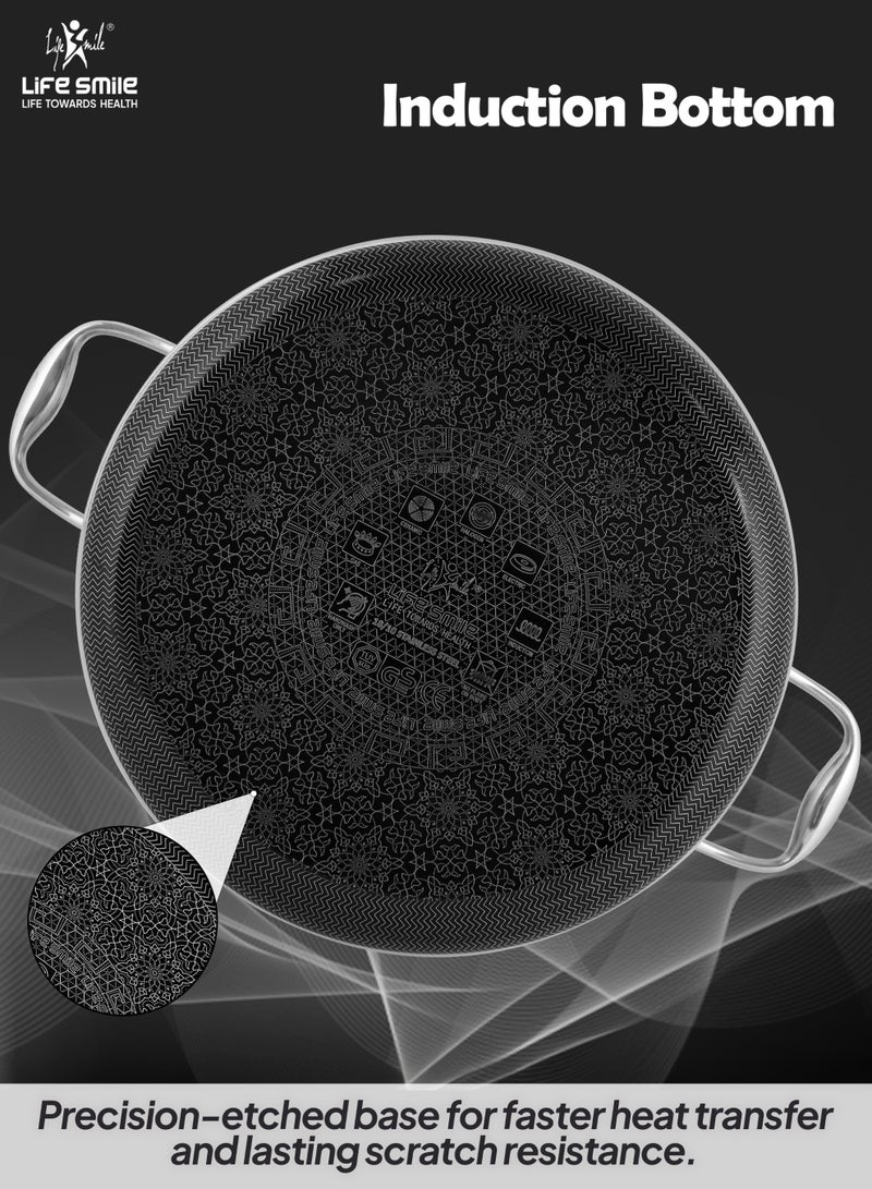 Life Smile 32cm Hybrid Stainless Steel Shallow Pot with Lid | Non-Stick Cookware | Induction Compatible (5.6L) - Image 2